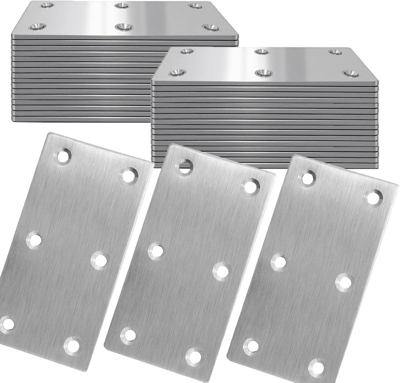 Evadow 40Pcs Stainless Steel Flat Bracket Mending Plate, 4"x2" Bracket Joining Plate, Heavy Duty Metal Repair Fixing Joining, Flat Brace Right Angle for Wood Furniture Cabinet Shelves - Image 1